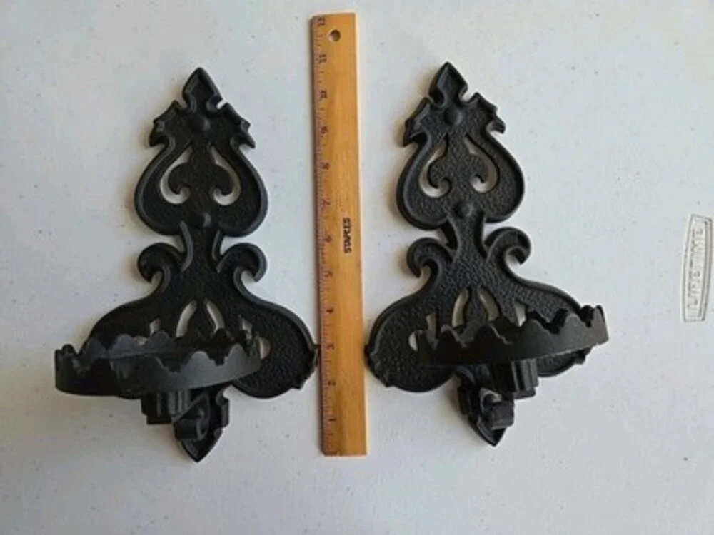Homco Vintage gothic-style cast iron wall candle sconces-2